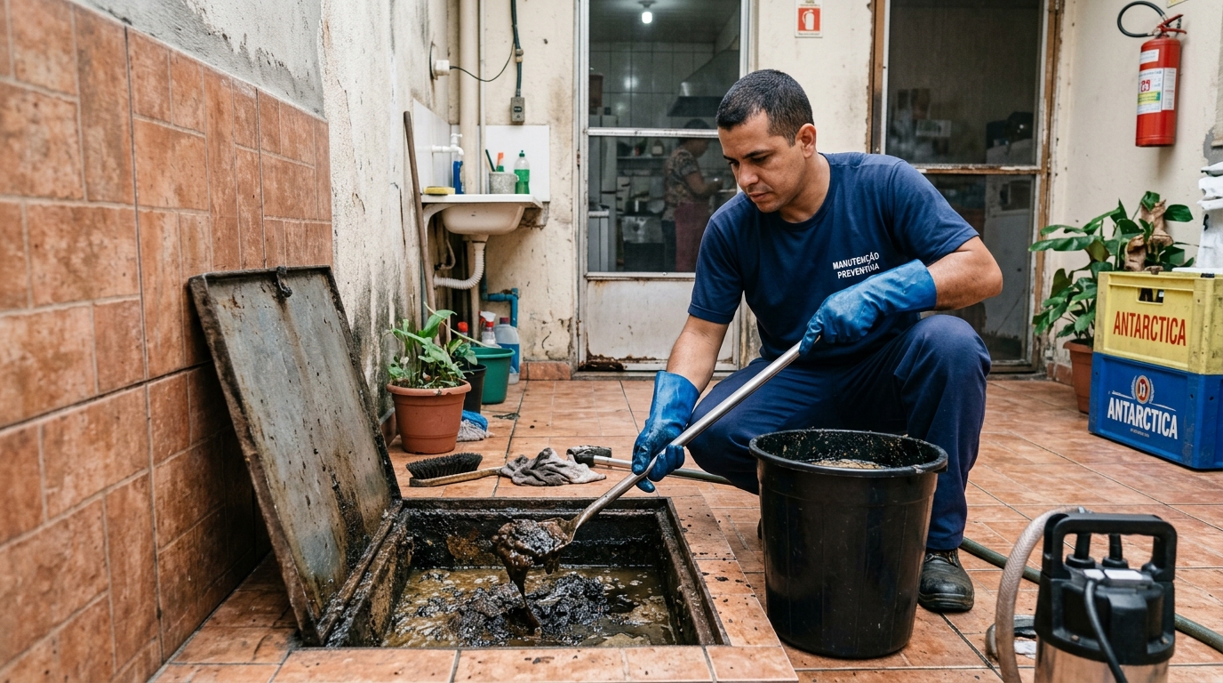 Equipe de limpeza de caixa de gordura em São José dos Campos-SP